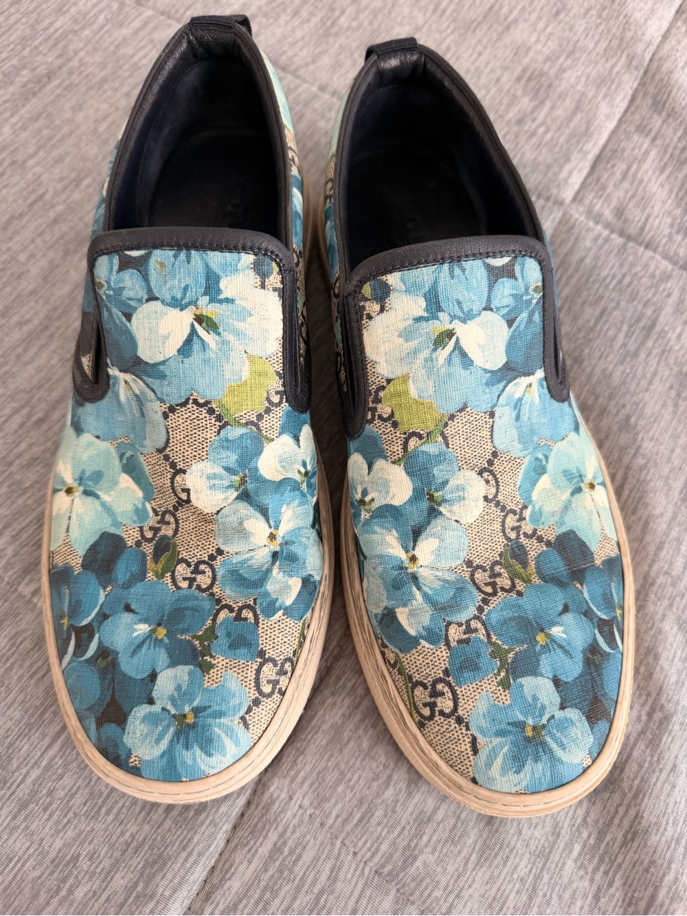 Gucci Blue Floral Slip-On Sneakers